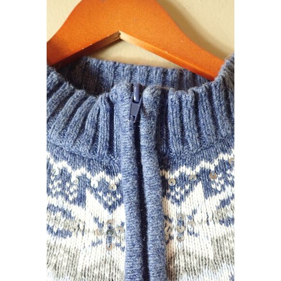 Crystal Kobe Cardigan Sweater Blue Snowflake Embellished Full Zip Large Winter - Picture 3 of 11